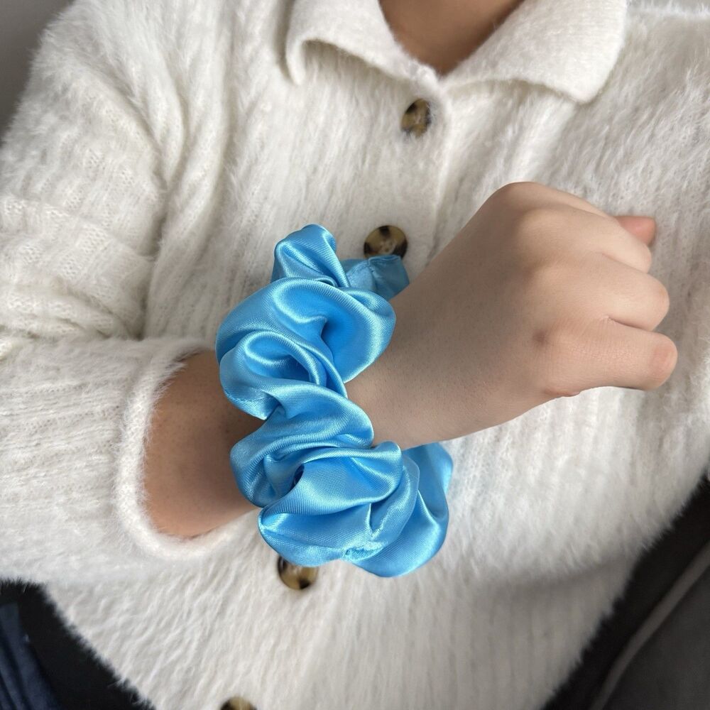 Luxury Blue Satin Scrunchie Handmade – Statement Hair Accessory - Picture 11 of 12